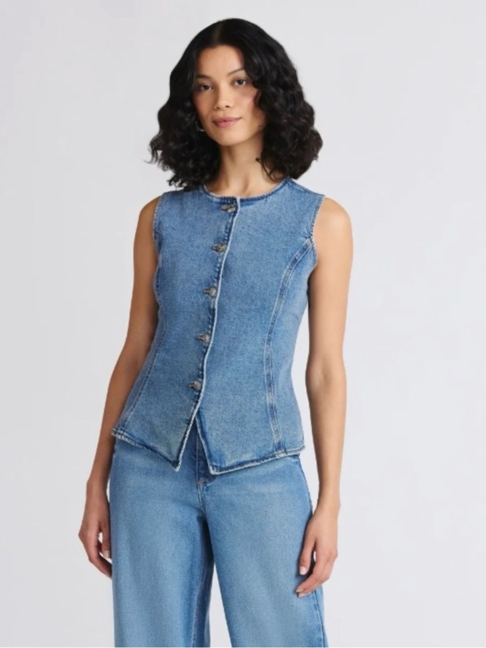 sofia by sofia vergara Sleeveless Denim Button-Front Tank - Blue